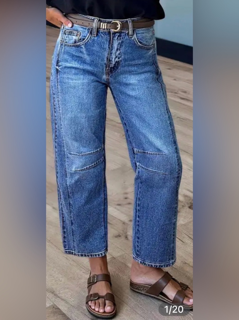 Flamingals Stitch Detail Mid Waist Barrel Leg Crop Jeans